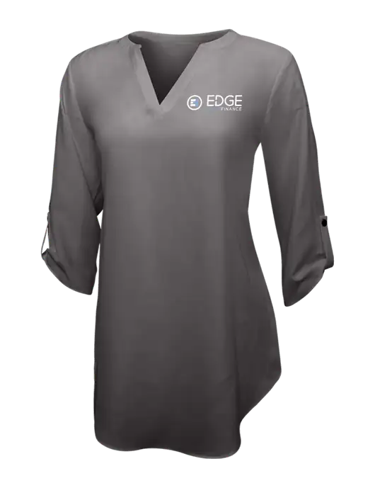 Dark Grey Womens 3/4 Sleeve Tunic Blouse w/Edge Home Finance Logo