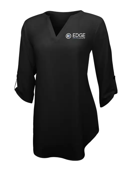 Womens Black 3/4 Sleeve Tunic Blouse w/Edge Home Finance Logo