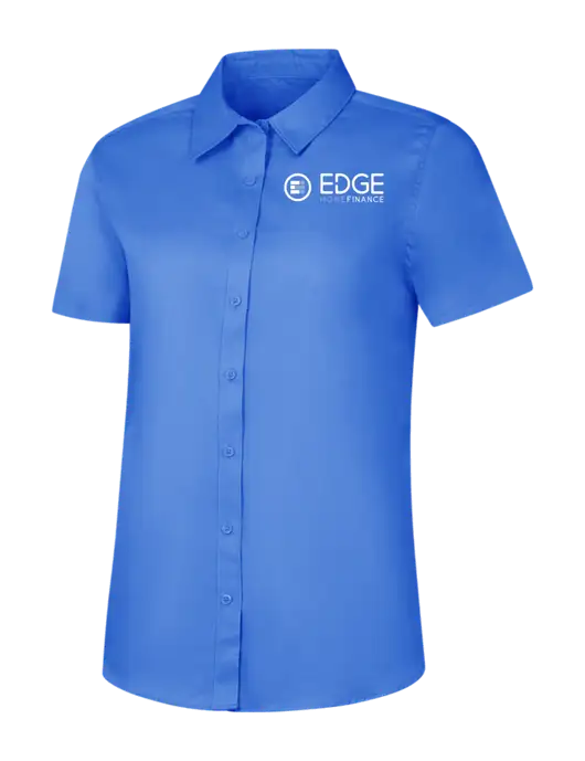 Womens Dark Carolina Blue Short Sleeve Superpro React Twill Shirt w/Edge Home Finance Logo