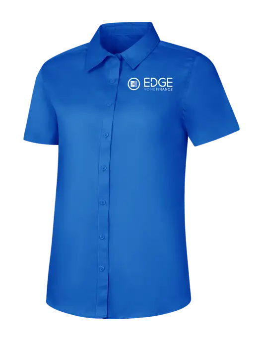 Womens Short Sleeve Royal Blue Superpro React Twill Shirt w/Edge Home Finance Logo