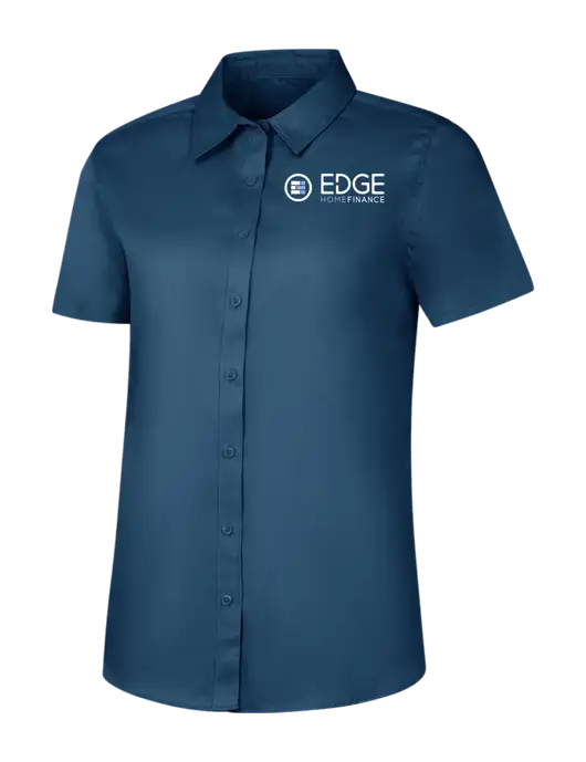 Womens Light Navy Short Sleeve Superpro React Twill Shirt w/Edge Home Finance Logo