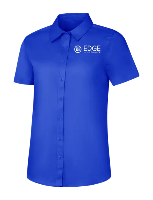 Womens Short Sleeve Dark Royal Superpro React Twill Shirt w/Edge Home Finance Logo