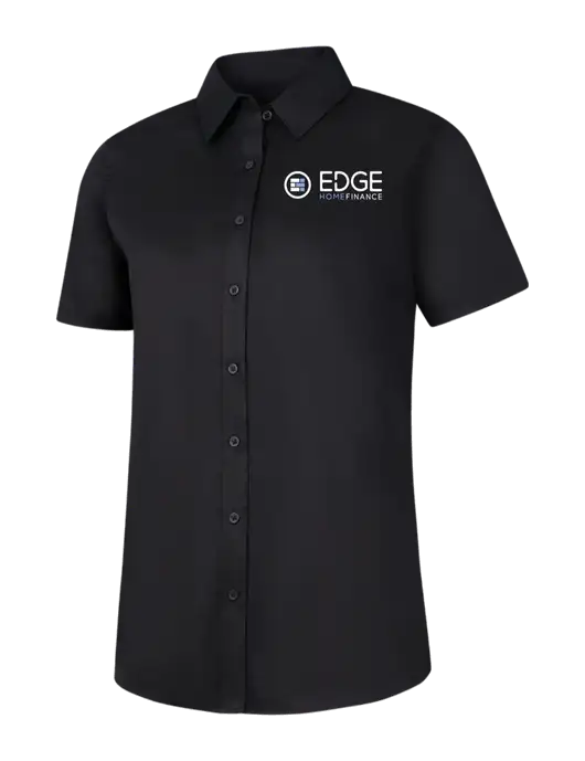 Womens Black Short Sleeve Superpro React Twill Shirt w/Edge Home Finance Logo