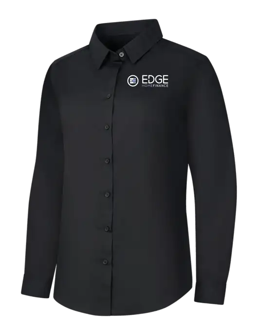 Womens Black Long Sleeve Carefree Poplin Shirt w/Edge Home Finance Logo