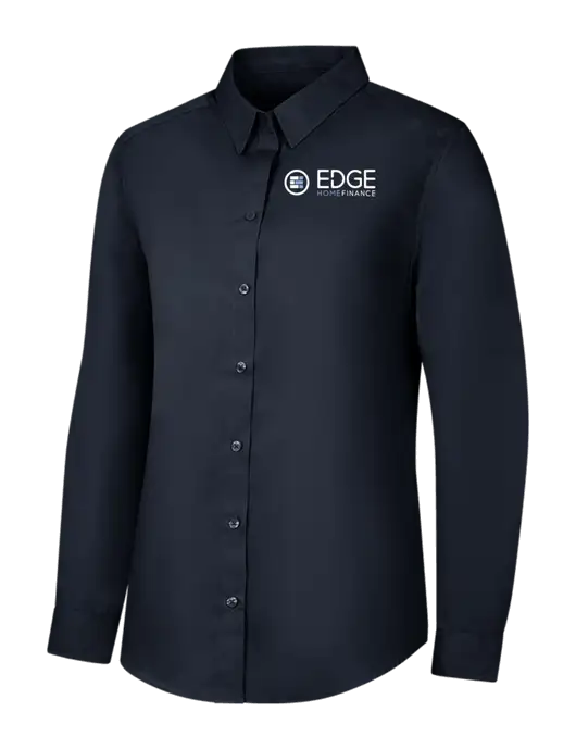 Womens River Blue Navy Long Sleeve Carefree Poplin Shirt w/Edge Home Finance Logo