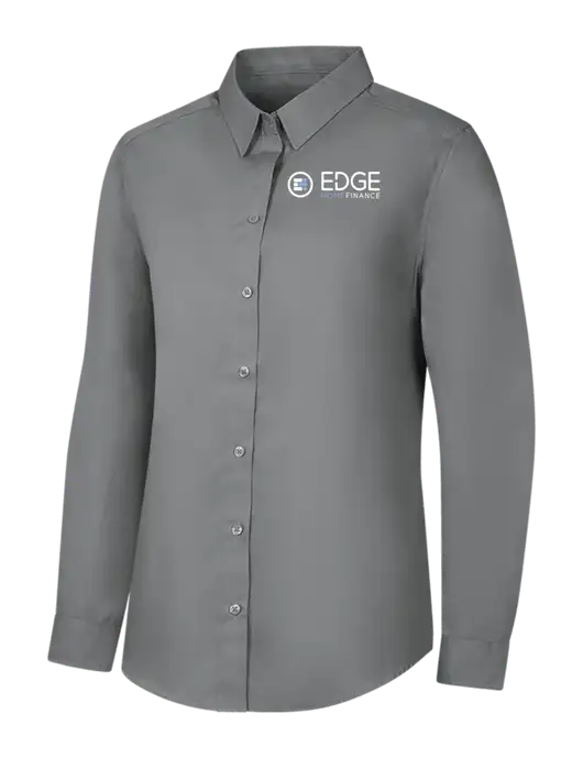 Womens Medium Grey Long Sleeve Carefree Poplin Shirt w/Edge Home Finance Logo