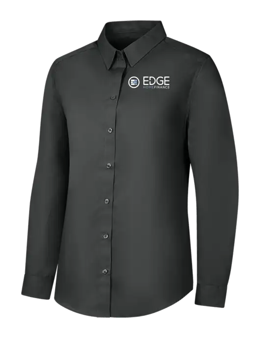 Womens Dark Grey Long Sleeve Carefree Poplin Shirt w/Edge Home Finance Logo