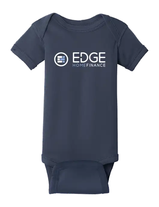 Rabbit Skins Navy Infant Short Sleeve Baby Rib Bodysuit w/Edge Home Finance Logo