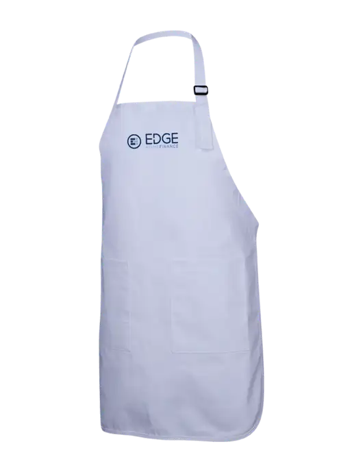 Full-Length White Apron With Pockets w/Edge Home Finance Logo