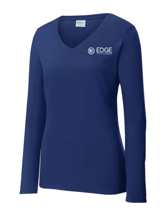 Womens  V-Neck Ring Spun Navy 4.5 oz Long Sleeve T-Shirt w/Edge Home Finance Logo