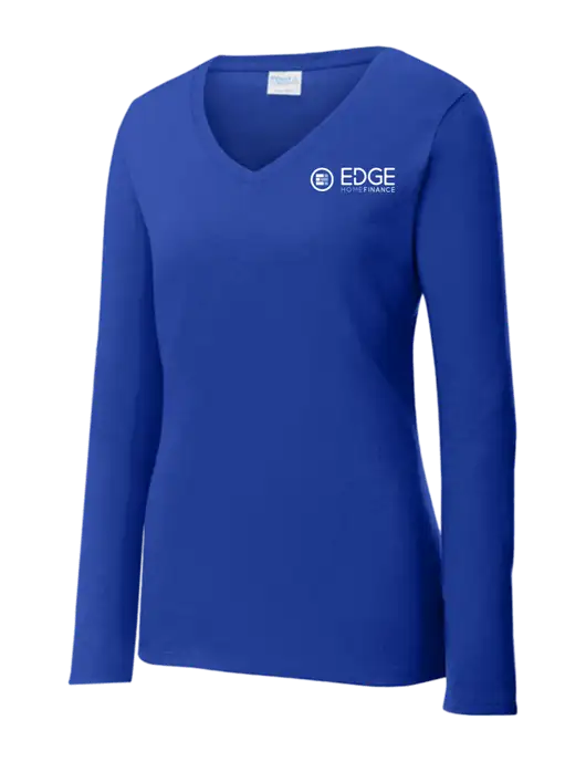 Womens  V-Neck Ring Spun Royal 4.5 oz Long Sleeve T-Shirt w/Edge Home Finance Logo