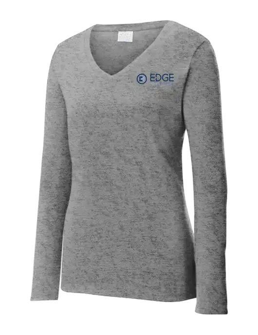 Womens  V-Neck Ring Spun Grey Heather 4.5 oz Long Sleeve T-Shirt w/Edge Home Finance Logo