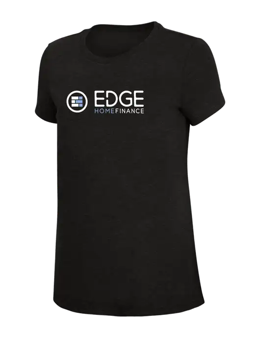 Womens Simply Soft Black 4.5oz Poly/Combed Ring Spun Cotton T-Shirt w/Edge Home Finance Logo