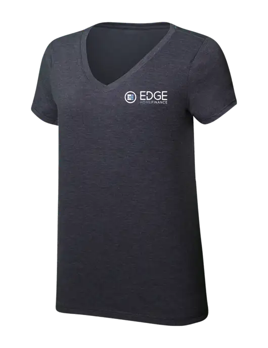 Womens Simply Soft V-Neck Heather Charcoal 4.5oz  Poly/Combed Ring Spun Cotton T-Shirt w/Edge Home Finance Logo