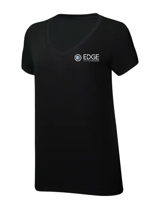 Womens Simply Soft V-Neck Black 4.5oz  Poly/Combed Ring Spun Cotton T-Shirt w/Edge Home Finance Logo