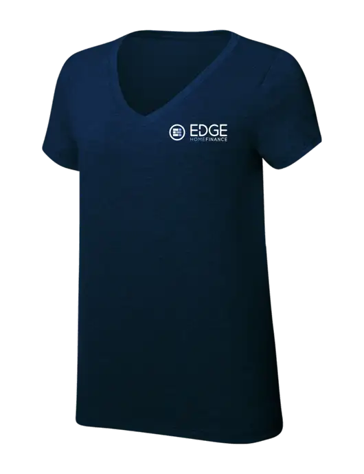 Womens Simply Soft V-Neck New Navy 4.5oz  Poly/Combed Ring Spun Cotton T-Shirt w/Edge Home Finance Logo