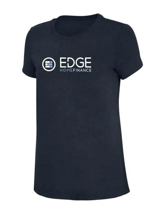 Womens Simply Soft Navy 4.5oz Poly/Combed Ring Spun Cotton T-Shirt w/Edge Home Finance Logo