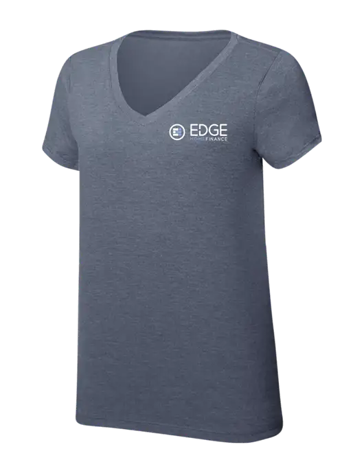 Womens Simply Soft V-Neck Navy Frost 4.5oz  Poly/Combed Ring Spun Cotton T-Shirt w/Edge Home Finance Logo