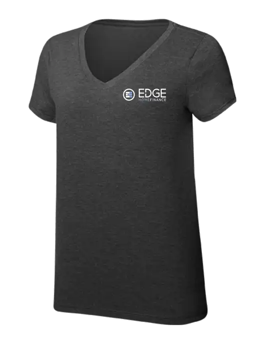 Womens Simply Soft V-Neck Black Frost 4.5oz  Poly/Combed Ring Spun Cotton T-Shirt w/Edge Home Finance Logo
