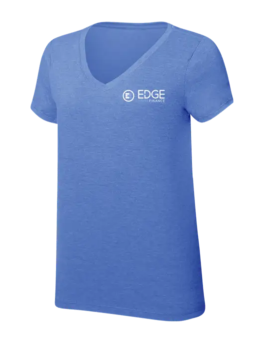 Womens Simply Soft V-Neck Royal Frost 4.5oz  Poly/Combed Ring Spun Cotton T-Shirt w/Edge Home Finance Logo