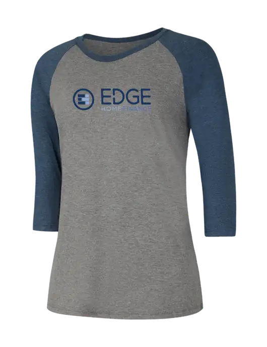 Womens Simply Soft 3/4 Sleeve Navy Frost/Grey Frost Ring Spun Cotton T-Shirt w/Edge Home Finance Logo