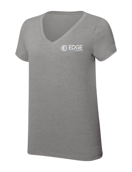 Womens Simply Soft V-Neck Grey Frost 4.5oz  Poly/Combed Ring Spun Cotton T-Shirt w/Edge Home Finance Logo