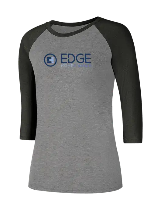 Womens Simply Soft 3/4 Sleeve Black Frost/Grey Frost Ring Spun Cotton T-Shirt w/Edge Home Finance Logo