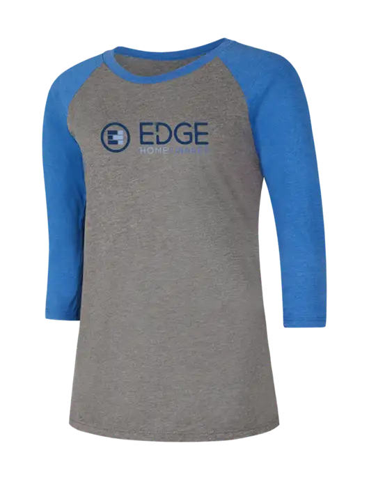 Womens Simply Soft 3/4 Sleeve Royal Frost/Grey Ring Spun Cotton T-Shirt w/Edge Home Finance Logo