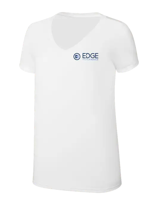 Womens Simply Soft V-Neck White 4.5oz  Poly/Combed Ring Spun Cotton T-Shirt w/Edge Home Finance Logo
