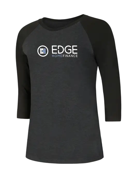 Womens Simply Soft 3/4 Sleeve Black/Black Frost Ring Spun Cotton T-Shirt w/Edge Home Finance Logo