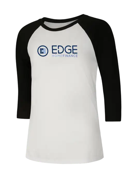 Womens Simply Soft 3/4 Sleeve Black/White Ring Spun Cotton T-Shirt w/Edge Home Finance Logo