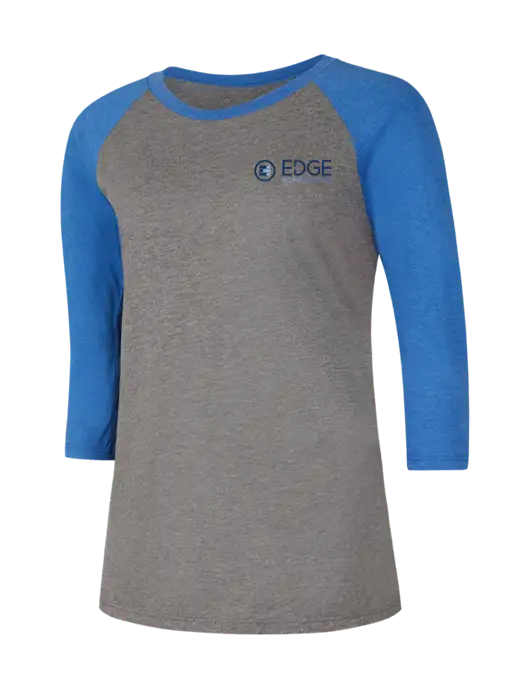 Womens Simply Soft 3/4 Sleeve Royal Frost/Grey Ring Spun Cotton T-Shirt w/Edge Home Finance Logo