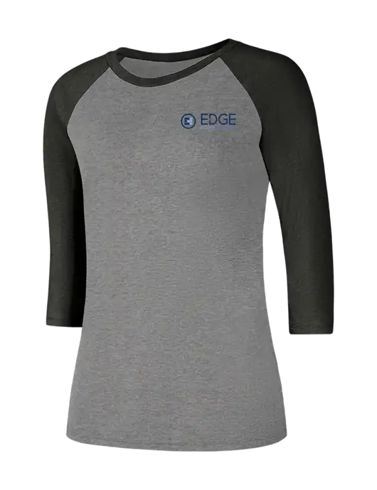 Womens Simply Soft 3/4 Sleeve Black Frost/Grey Frost Ring Spun Cotton T-Shirt w/Edge Home Finance Logo