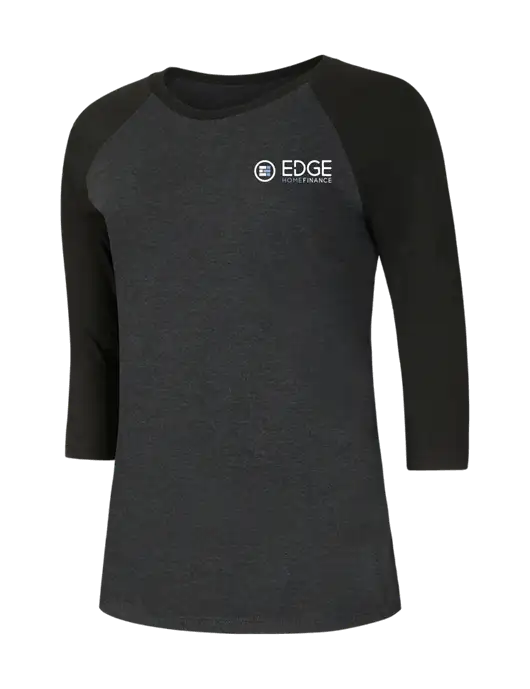Womens Simply Soft 3/4 Sleeve Black/Black Frost Ring Spun Cotton T-Shirt w/Edge Home Finance Logo