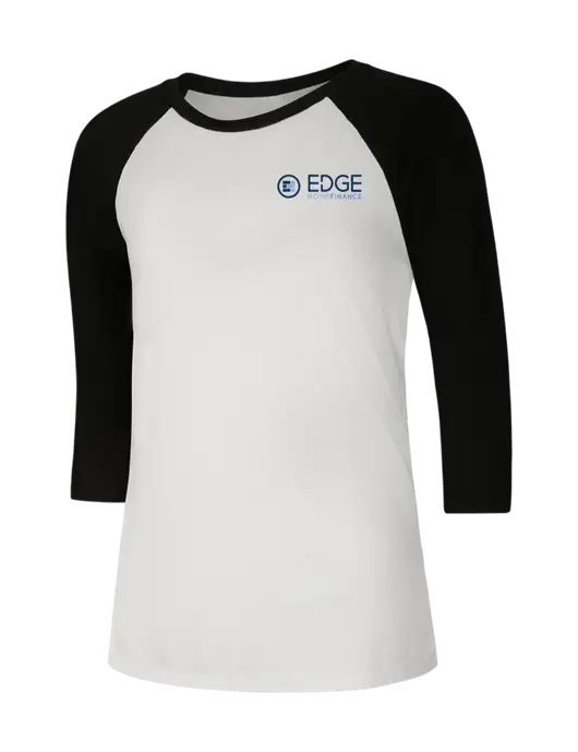Womens Simply Soft 3/4 Sleeve Black/White Ring Spun Cotton T-Shirt w/Edge Home Finance Logo
