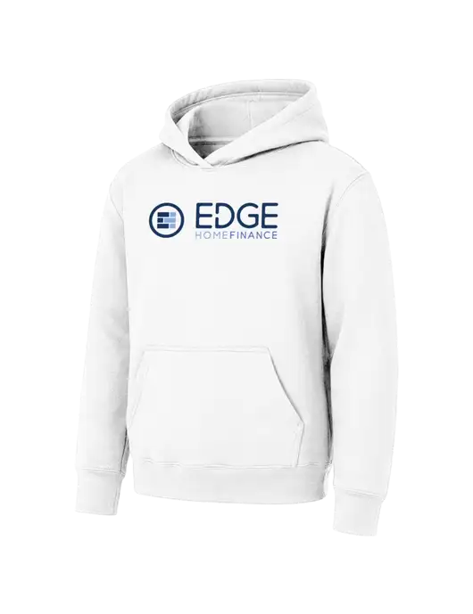 Youth White 7.8 oz Pullover Hooded Sweatshirt w/Edge Home Finance Logo