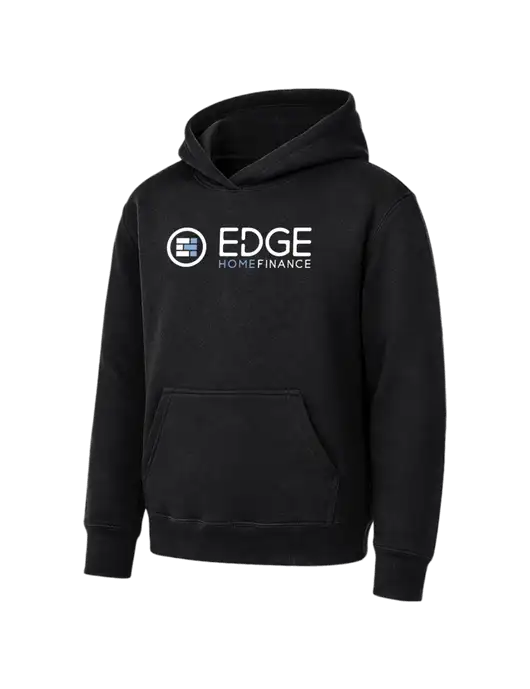 Youth Black 7.8 oz Pullover Hooded Sweatshirt w/Edge Home Finance Logo
