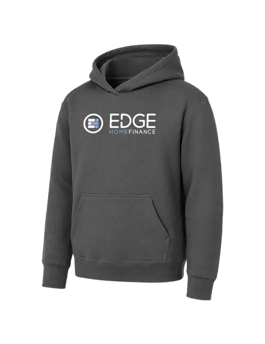 Youth Charcoal 7.8 oz Pullover Hooded Sweatshirt w/Edge Home Finance Logo