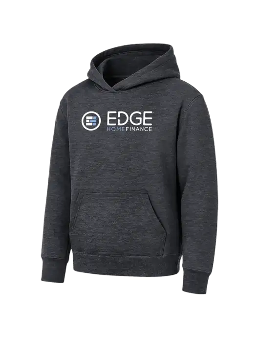 Youth Dark Heather Grey 7.8 oz Pullover Hooded Sweatshirt w/Edge Home Finance Logo