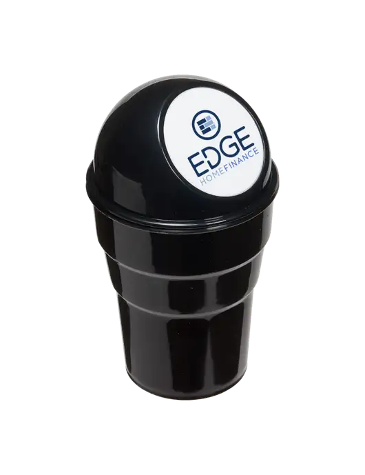Black Car Cup Holder Trash Can w/Edge Home Finance Logo