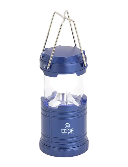 Blue Mini Retro Lantern w/Edge Home Finance Logo