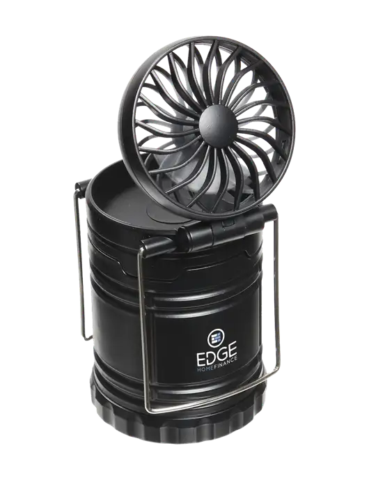 Black Retro Lantern with Fan w/Edge Home Finance Logo