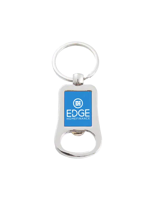 Silver & Blue Bottle Opener Keychain w/Edge Home Finance Logo