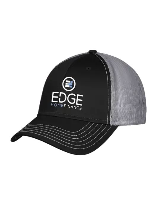 Black/Medium Dark Grey Mesh Trucker Cap Snap Back w/Edge Home Finance Logo