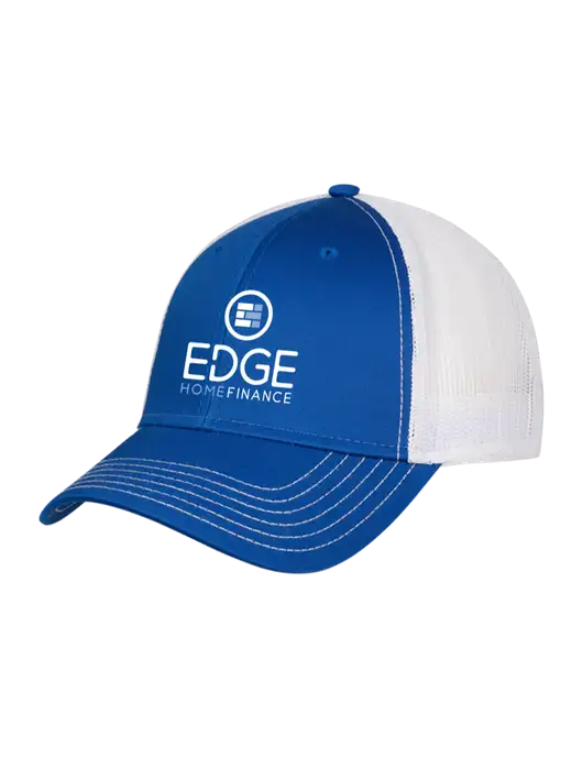 Royal & White Mesh Trucker Cap Snap Back w/Edge Home Finance Logo