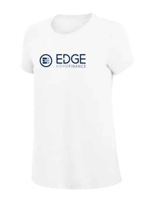 Womens Simply Soft White 4.5oz Poly/Combed Ring Spun Cotton T-Shirt
 w/Edge Home Finance Logo