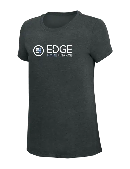 Womens Simply Soft Black Frost 4.5oz Poly/Combed Ring Spun Cotton T-Shirt w/Edge Home Finance Logo