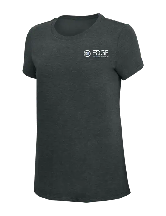 Womens Simply Soft Black Frost 4.5oz Poly/Combed Ring Spun Cotton T-Shirt w/Edge Home Finance Logo