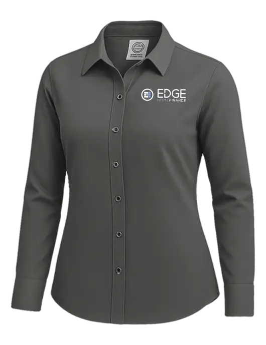 Brooks Brothers Womens Dark Grey Wrinkle-Free Stretch Nailhead Shirt w/Edge Home Finance Logo