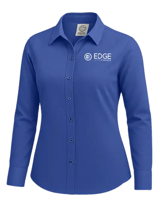 Brooks Brothers Womens Royal Blue Wrinkle-Free Stretch Nailhead Shirt w/Edge Home Finance Logo